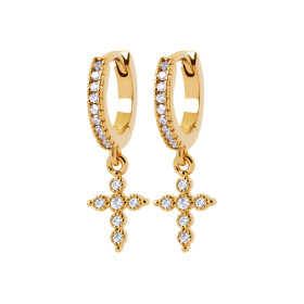 Créoles Croix en Zircon Cubique Plaqué Or