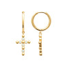 Boucles d'Oreilles Créoles Croix en Zircon Cubique Plaqué Or avec Perles