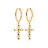 Boucles d'Oreilles Créoles Croix en Zircon Cubique Plaqué Or avec Perles
