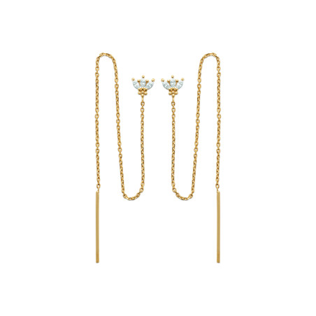 Boucles d'Oreilles Chaîne Longue en Plaqué Or avec Couronne de Zircon