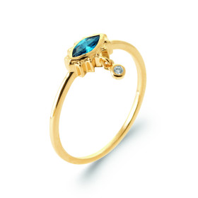 Bague Œil en Plaqué Or avec Zircon Cubique Bleu