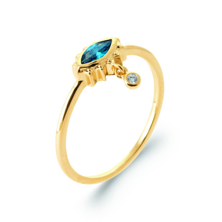 Bague Œil en Plaqué Or avec Zircon Cubique Bleu