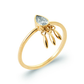 Bague Goutte en Plaqué Or avec Pendentifs et Zircon Cubique
