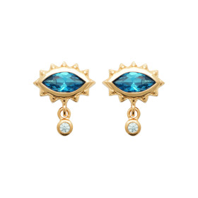 Boucles d'Oreilles en Plaqué Or avec Zircon Bleu en Forme de Goutte