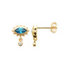 Boucles d'Oreilles en Plaqué Or avec Zircon Bleu en Forme de Goutte
