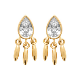 Boucles d'Oreilles en Plaqué Or avec Zircon en Forme de Goutte et Pampilles