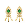 Boucles d'Oreilles en Plaqué Or avec Émeraude Synthétique et Pampilles