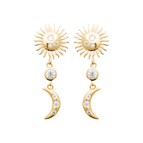 Boucles d'Oreilles Soleil et Lune en Plaqué Or avec Zircon