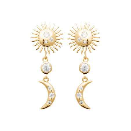 Boucles d'Oreilles Soleil et Lune en Plaqué Or avec Zircon