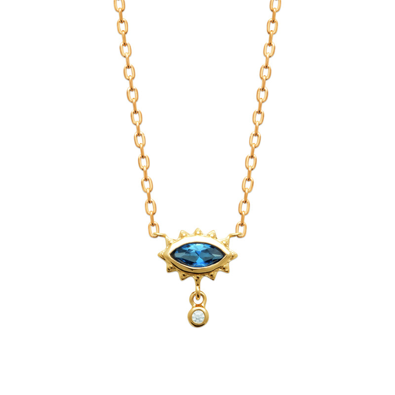 Collier Plaqué Or avec Pendentif Œil Protecteur Bleu