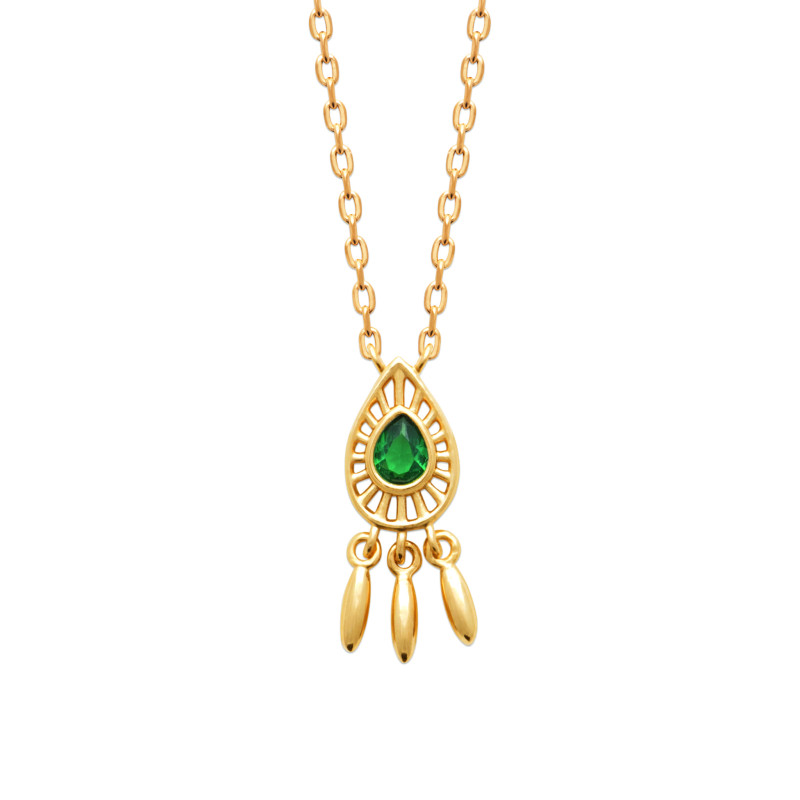 Collier Doré avec Pendentif Goutte et Zircon Vert Éclatant