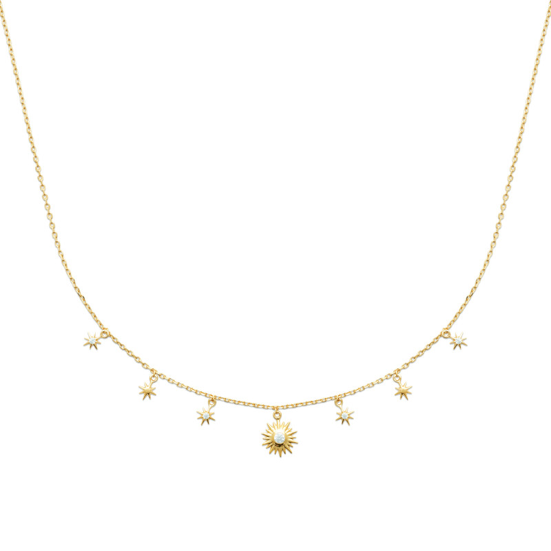 Collier Plaqué Or avec Pendentifs Solaires et Étoilés