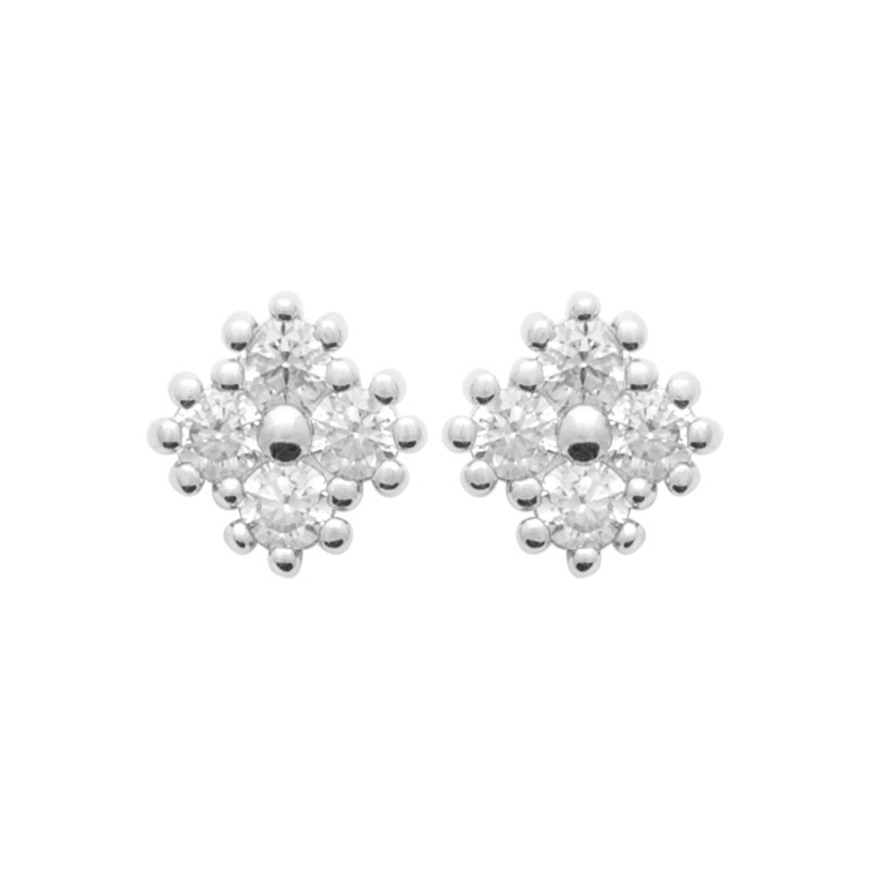 Boucles d'Oreilles en Argent 925 et Zirconium - Design Fleur Éclatante