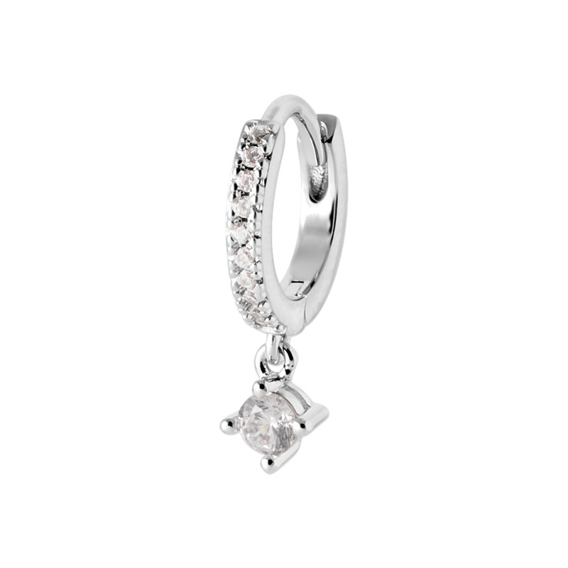 Créole en argent avec pampille zircon - Élégance et Brillance - Vendue à l'unité