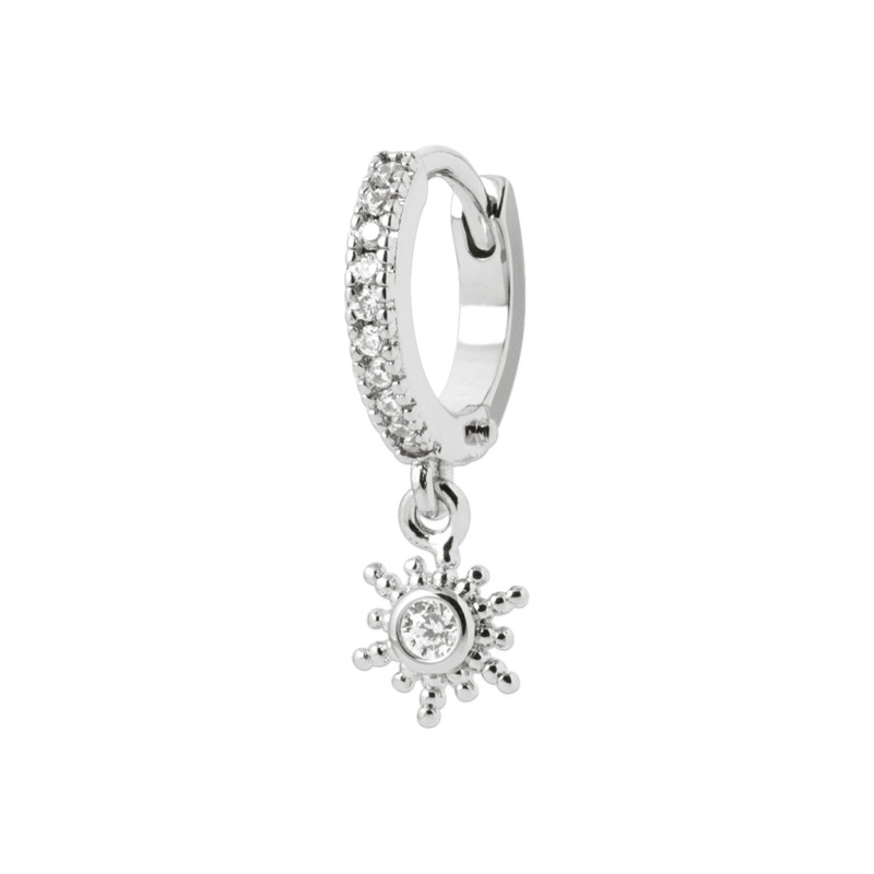 Boucle d’Oreille Créole Soleil en Argent 925 avec Zircons – Vendue à l’unité