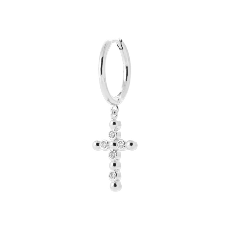 Créole croix lumineuse en argent rhodié – vendue à l’unité