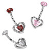 Piercing nombril en titane avec pendentif cœur et cristal