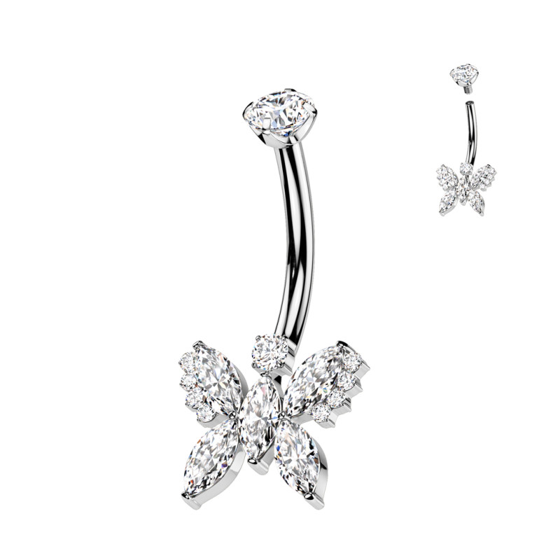 Piercing nombril en titane avec pendentif papillon et cristaux Piercing nombril en titane avec pendentif papillon et cristaux
