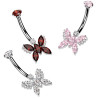 Piercing nombril en titane avec pendentif papillon et cristaux