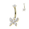 Piercing nombril en titane doré avec pendentif papillon et cristaux