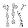 Piercing labret en titane avec 3 gouttes de cristal