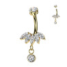 Piercing nombril en titane doré avec cristaux suspendus