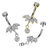 Piercing nombril en titane doré avec cristaux suspendus