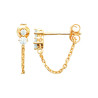 Boucles d'oreilles plaqué or avec double strass et chaînette élégante
