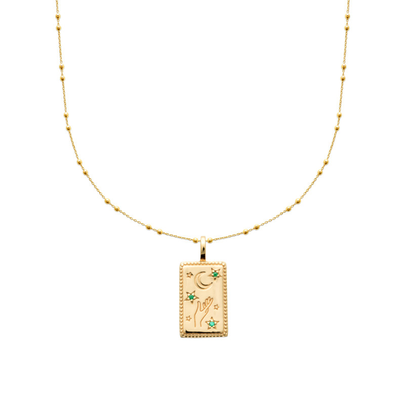 Collier Plaqué Or avec Pendentif Mystique Lunaire