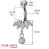 Piercing nombril en titane avec cristaux suspendus