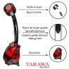 Piercing nombril titane noir cristal rouge en forme de goutte d'eau