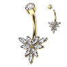 Piercing nombril en titane doré avec pendentif fleur et cristaux