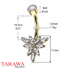 Piercing nombril en titane doré avec pendentif fleur et cristaux