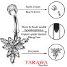 Piercing nombril en titane avec pendentif fleur et cristaux
