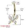 Piercing nombril en titane doré avec pendentif papillon et cristaux