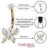 Piercing nombril en titane doré avec pendentif papillon et cristaux
