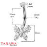 Piercing nombril en titane avec pendentif papillon et cristaux