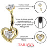 Piercing nombril en titane doré avec pendentif cœur et cristal