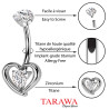 Piercing nombril en titane avec pendentif cœur et cristal