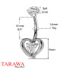 Piercing nombril en titane avec pendentif cœur et cristal