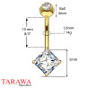 Piercing nombril en or jaune 14 carats avec cristal carré de couleur blanc