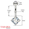 Piercing nombril en or blanc 14 carats avec cristal carré de couleur blanc