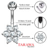 Piercing nombril en Or blanc 14 carats motif Fleur en cristal de couleur blanc