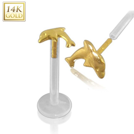 Piercing labret dauphin or 14 carat tige bio-plast