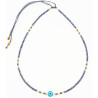Collier Perlé Gris et Doré avec Œil fleur Turquoise Central