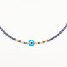 Collier Perlé Gris et Doré avec Œil fleur Turquoise Central