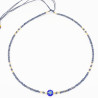 Collier Perlé Gris et Doré avec Œil fleur Bleu Central