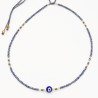 Collier Œil Bleu Rond et Perles Grises