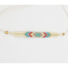 Bracelet Tissé Blanc avec Motif Ethnique Coloré