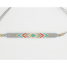 Bracelet Tissé Gris avec Motif Ethnique Coloré